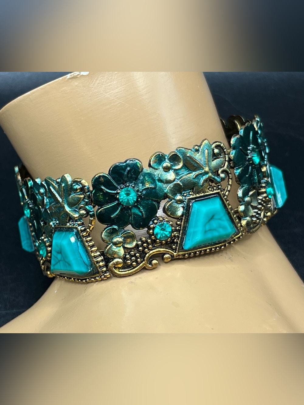Turquoise Floral Statement Copper Wrap Bracelet - Women Jewelry